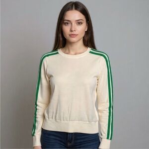 From Future 100% Wool‎ Pullover Crewneck Sweater XS Green Stripe Ivory White